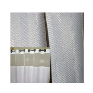 71" x 77" Ezy-Hang Herringbone Shower Curtain with Voile Window and Snap-Away Liner, White