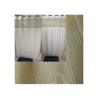 72" x 74" Ezy-Hang Moire Shower Curtain with Voile Window and Snap-Away Liner, Beige