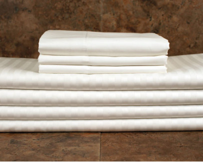 39" x 80" x 15" Lotus T-250 Fitted Sheets, Tone on Tone Stripe, Twin Size